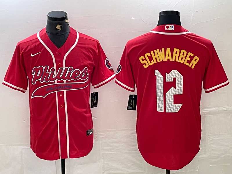 Mens Philadelphia Phillies #12 Kyle Schwarber Red 2024 City Connect Limited Stitched Jersey